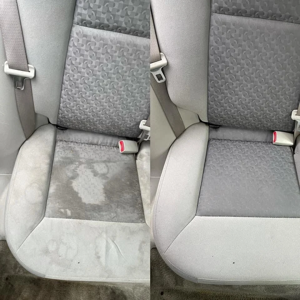 Rear seat before and after interior cleaning with deep stain improvement
